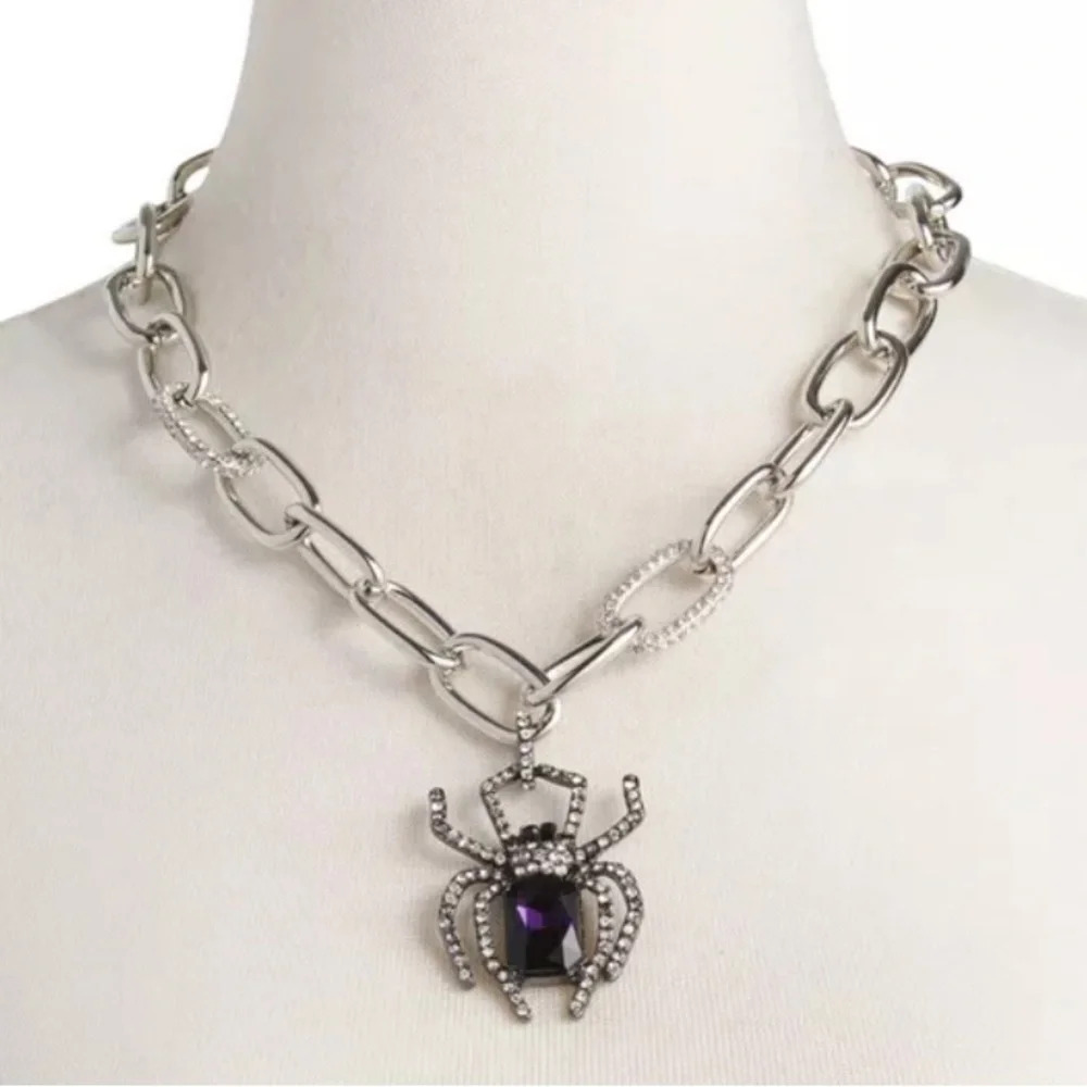 BETSEY JOHNSON Halloween Rich Witch Thick Chain Purple Gemstone Necklace NEW NWT